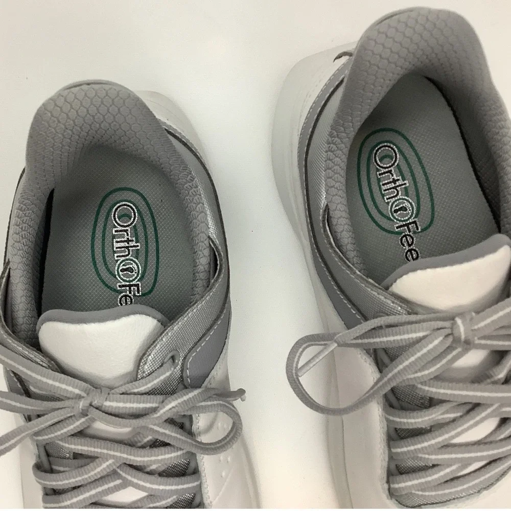 Orthofeet 28002 Mens 9.5 4E X-Wide White Grey Leather Orthopedic Walking Shoes